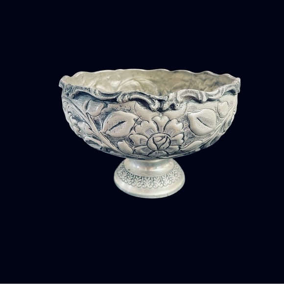 Vtg Forever Lovely and Beautiful Lacquered Silver Plate Floral Etched Bowl India - Picture 9 of 14
